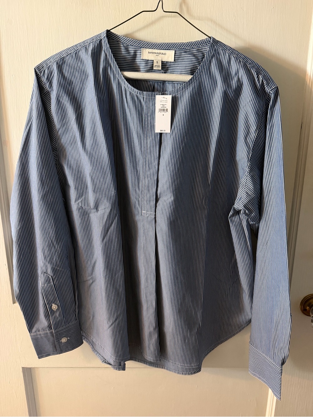Banana Republic Blue Thin-Stripe Collarless Shirt Jacket
